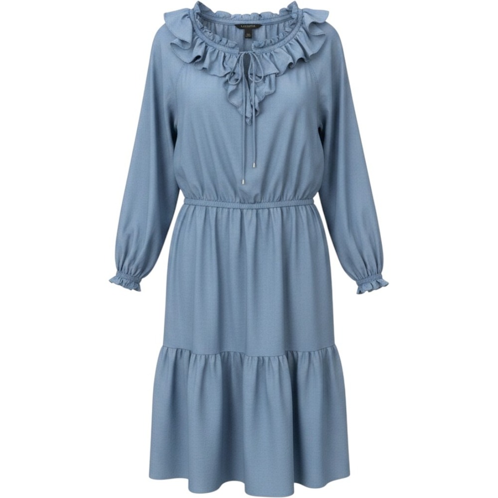 Lauren Ralph Lauren Light Wash Chambray Ruffle Tiered Lyocell Dress Blue Sz 14